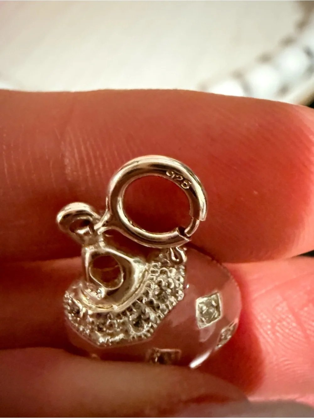 Vintage 925 Sterling Silver Pink Enamel Purse Charm Pendant CZ